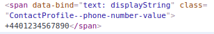 Screenshot of Web Skype html code without &#8234\; and &#8236\; around the number.