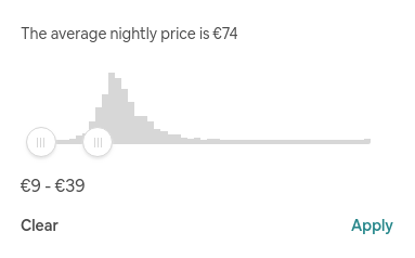 Screenshot of airbnb price filter.